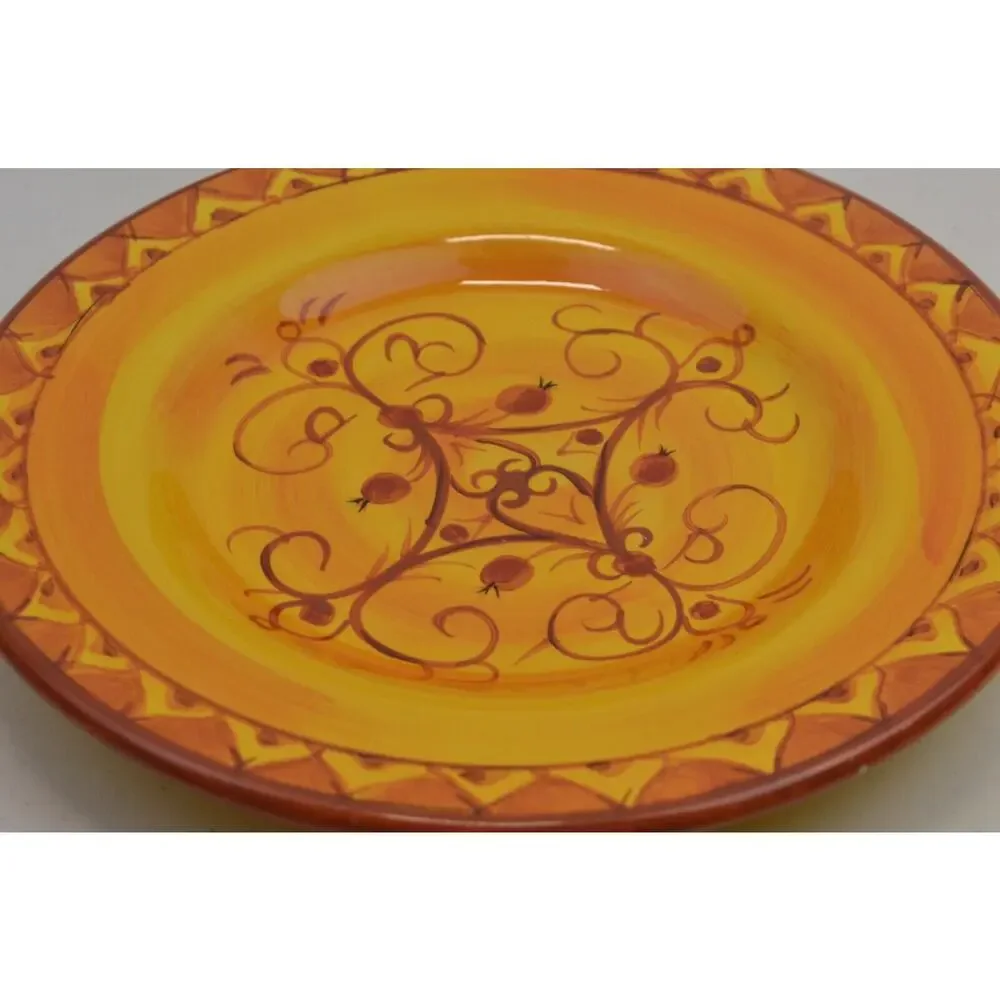 Pier 1 Karistan Salad Plates Set of 6 Hand-Painted Earthenware Orange Scroll